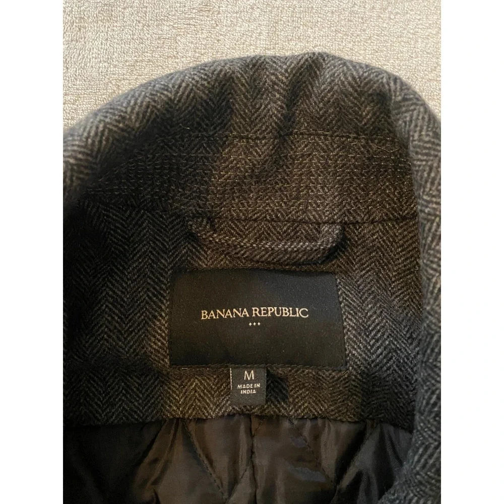 Banana Republic Peacoat Sz M Grey Wool Blend Herringbone Double Breasted Preppy